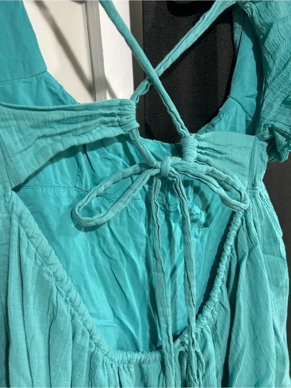 Free People Marina Dress in Aqua - Puff-Sleeve Square-Neck Mini Dress